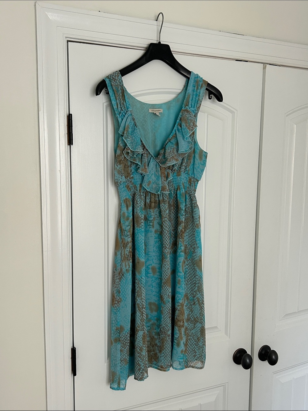 Sleeveless Ruffle Teal Print Dress